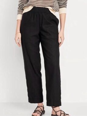 Old Navy Women's Black High-Rise Elastic-Waist Linen Blend Pants